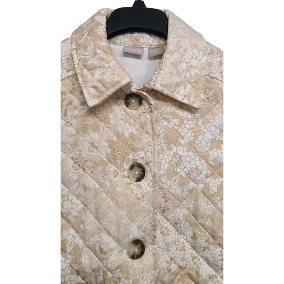 Chicos Womens Size 8/10 Beige Lace Print Quilted Button Up Barn Jacket G… - Picture 6 of 9